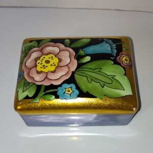Hand Painted Trinket Box, Card Or Cigarette Box Iridescent Interior